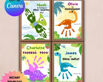 Editable Dinosaur Handprint Art Bundle, Personalized Printable for Kids, Classroom Crafts, Positive Affirmation Nursery Wall Art.