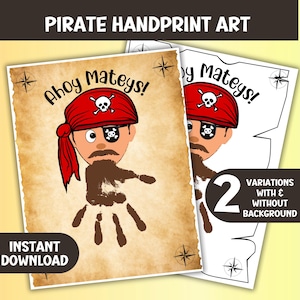 Pirate Party Printable Activity, Kids Handprint Art, Birthday Party Favors For Kids, Play Date Fun Game, Classroom or Home Arts and Crafts