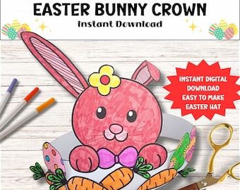 Easter Bunny DIY Headband Hat, Easter Crown, Party Hat, Holiday Coloring Craft Activity For Kids, Make a Hat Kit, Printable Activity Pages