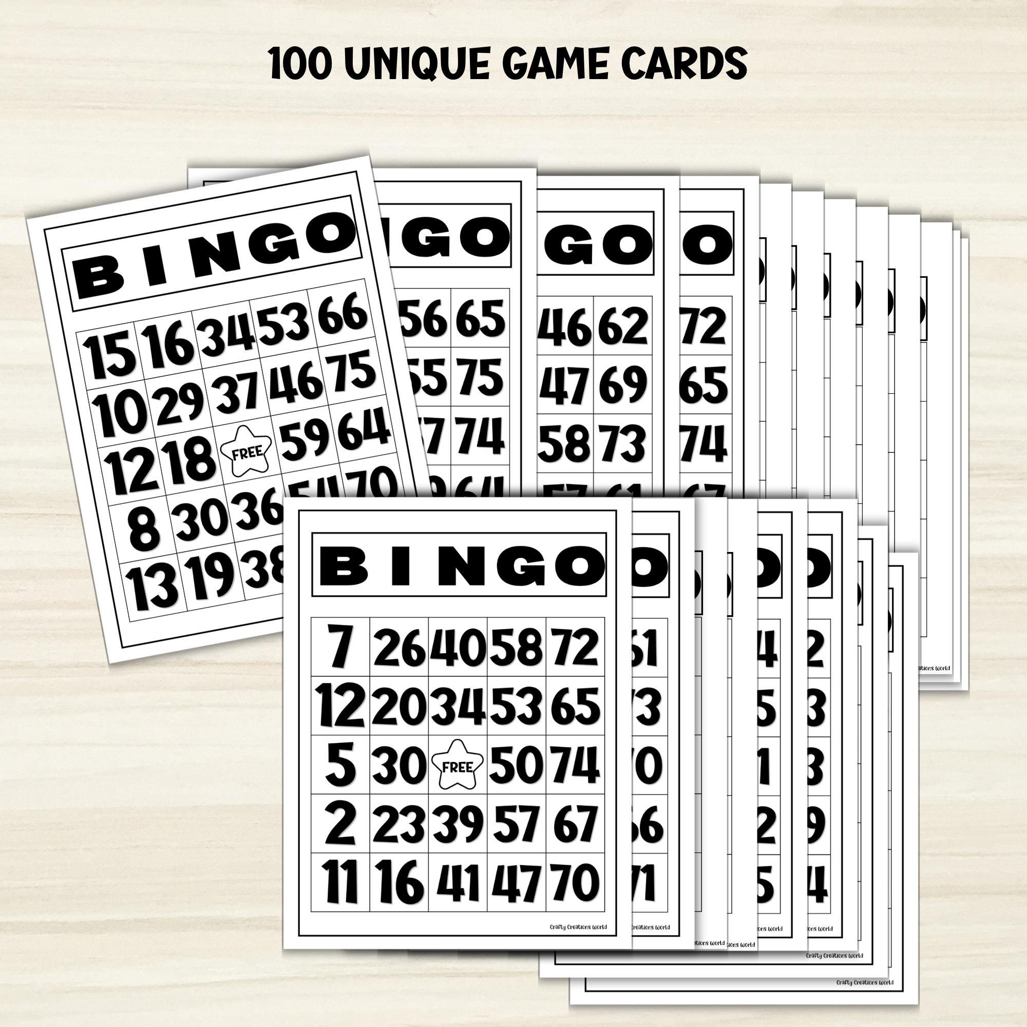 Printable Bingo Game, 100 Extra Large Print Bingo Cards, Low Ink Party