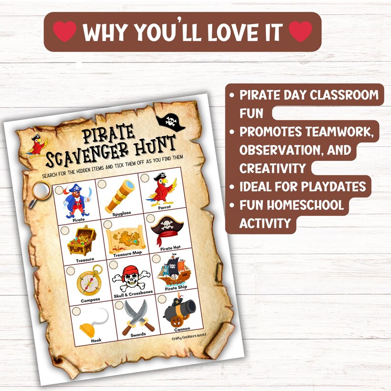 Pirate Scavenger Hunt for Kids, Printable Indoor or Outdoor Treasure ...