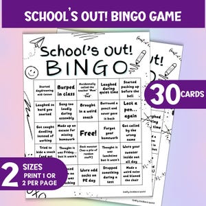 Jogo de Bingo "Acabou a Escola", Jogo de Festa de Fim de Ano da Escola, Cartões de Bingo para Download Instantâneo, Atividade de Conversação para Imprimir em Sala de Aula, Quebra-Gelo