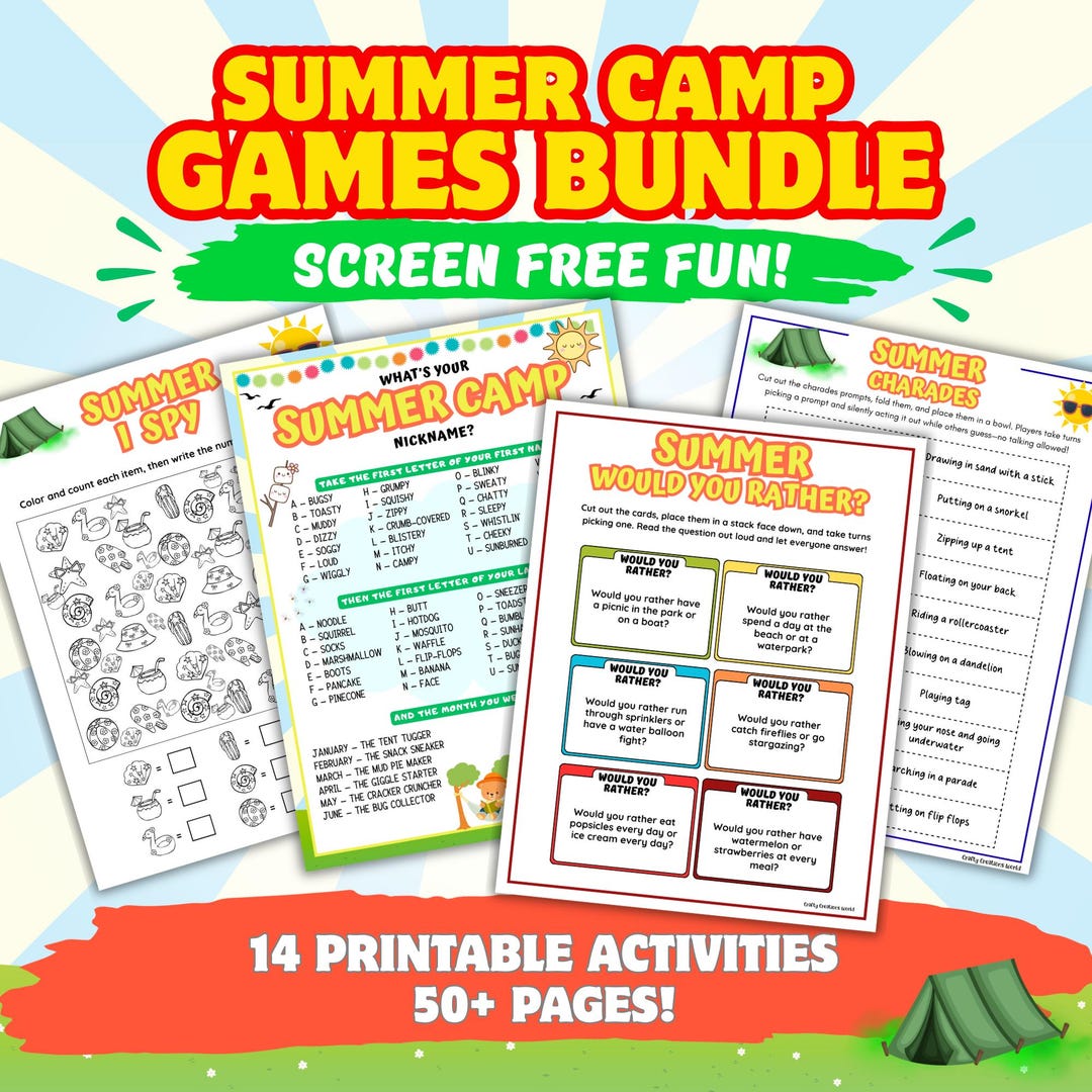 Summer Camp Games Bundle for Kids, Printable Screen Free Activities