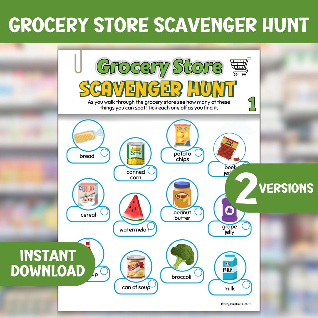 Grocery Store Scavenger Hunt Printable for Kids, Shopping Trip Activity ...