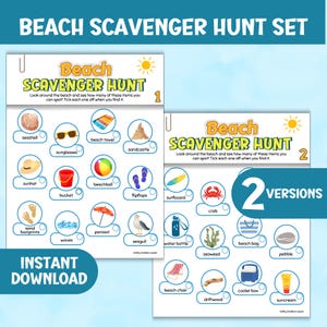 Caça ao tesouro na praia para imprimir para crianças, atividade para férias de verão, jogo de rastreamento e lista de verificação, jogo para festas ao ar livre, busca e descoberta nas férias de verão