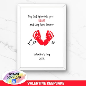 Regalo para el primer día de San Valentín para bebé, manualidad con huella de mano para imprimir, día de San Valentín para abuelos, arte de pared para guardería, recuerdo para recién nacido
