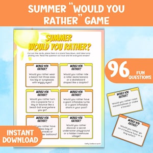 Jogo "Você Prefere o Verão" para Imprimir, Cartões de Perguntas Divertidas, Atividade para Festas Infantis, Download Instantâneo, Jogo sem Tela, Quebra-Gelo em Sala de Aula