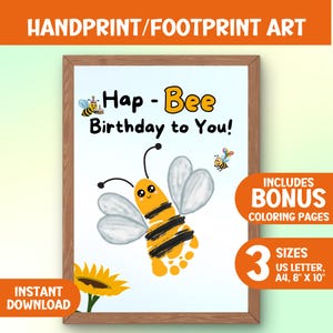 Hap-Bee Geburtstags-Fußabdruck, Kunst für Kinder, Basteln für Kinder, Kinder-Fußabdruck, Erinnerungsgeschenk, Weltbienentag-Vorschulaktivität, DIY-Karte