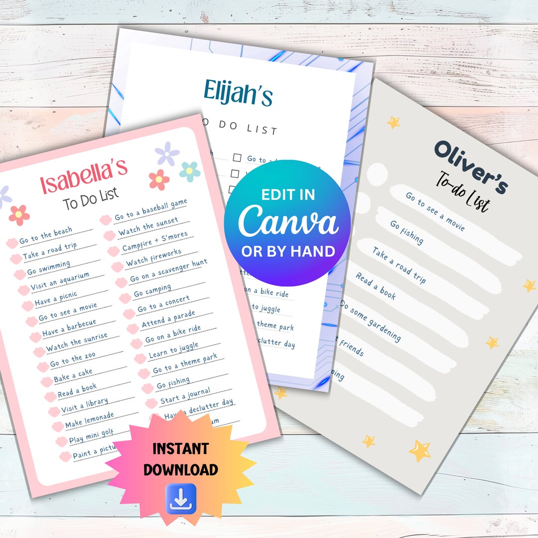 Editable to Do Lists, Activities Checklist, Printable Customized ...