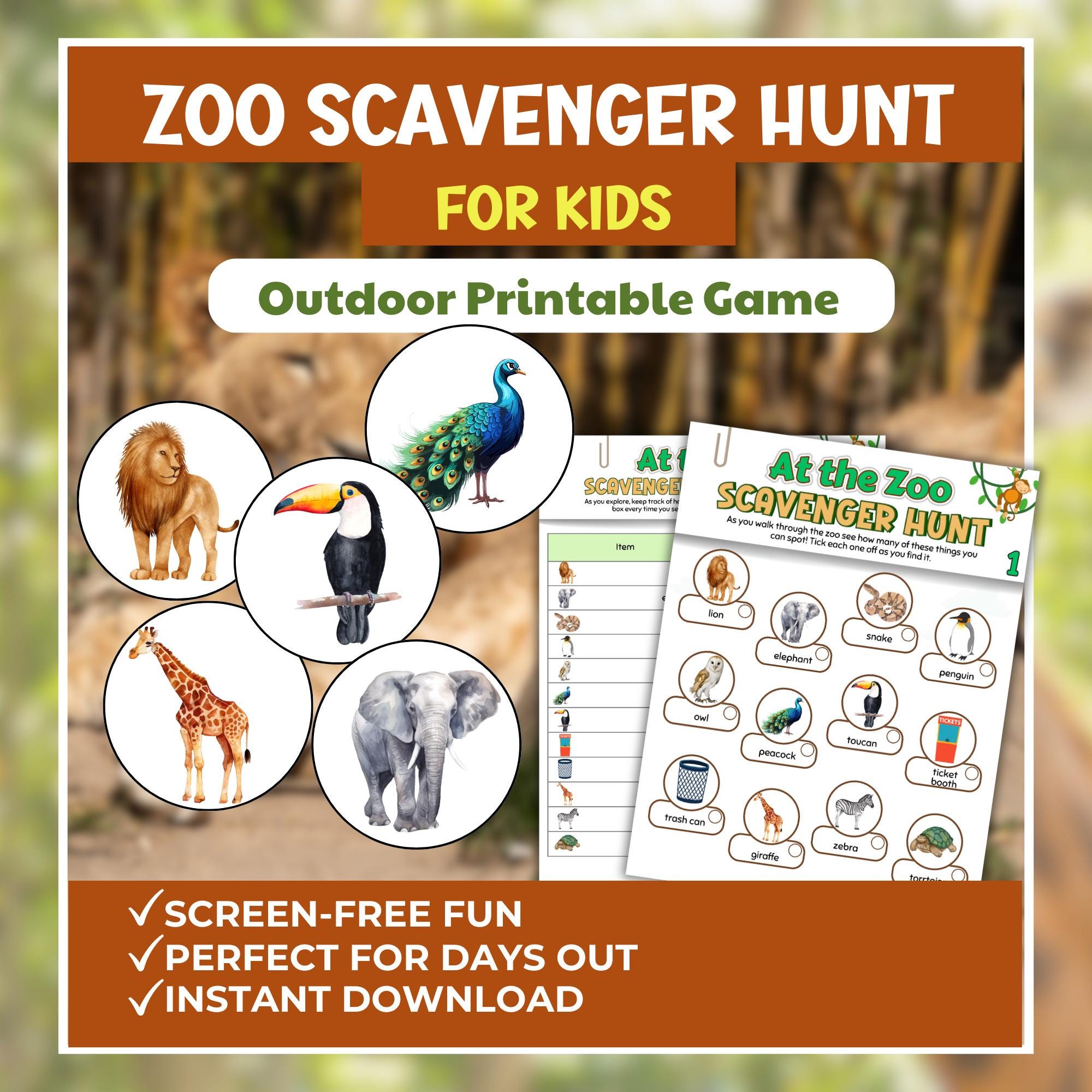 Zoo Scavenger Hunt Printable for Kids, Zoo Activity Game, Animal Seek ...