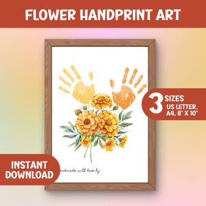 Arte con huellas de flores, regalo instantáneo personalizado para mamá, abuela, niños en edad preescolar, imprimible, agradecimiento a los maestros, actividad de manualidades para el hogar y la escuela