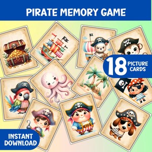 Piraten-Gedächtnis-Spiel für Kinder, passende Paare Montessori-Karten, niedliche Piraten-Thema-Karten, Vorschulkinder, druckbare Lernressourcen