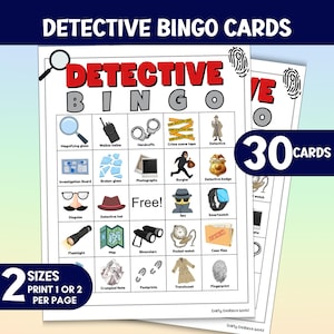 Detective Bingo Game, Printable Kids Activity For Parties, Classroom Activities, Rainy Day Play, Spy and Clue Themed Bingo Gards