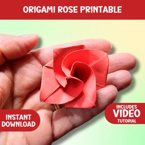 Printable Origami Rose Instructions, Mother's Day Gift, Flowers Paper Folding Guide, Roses Model Making Worksheet, Paper Craft Printable
