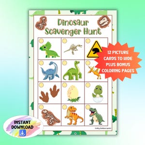 Búsqueda del tesoro de dinosaurios para niños, actividad navideña en interiores o exteriores, búsqueda del tesoro, divertido juego de fiesta de cumpleaños, actividades en el aula.