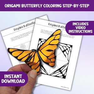 Origami Butterfly Coloring Printable Template, Easy Craft Download, Paper Folding Guide, Model Making Instructions For Adults And Kids