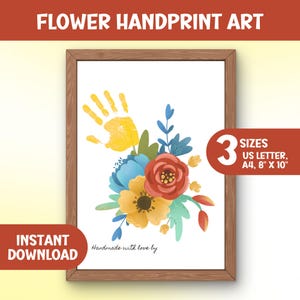 Arte con huellas de flores, regalo instantáneo personalizado para mamá, abuela, niños en edad preescolar, imprimible, agradecimiento a los maestros, actividad de manualidades para el hogar y la escuela