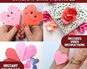 Manualidades de origami imprimibles, guías paso a paso para doblar papel, accesorios fáciles para envolver regalos hechos a mano, decoración de mesa DIY, manualidades con papel