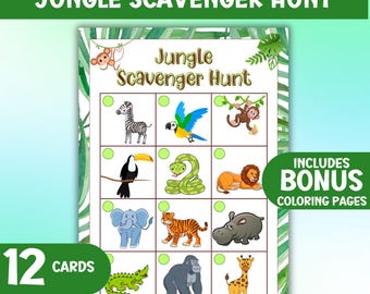 Jungle Scavenger Hunt For Kids, Indoor or Outdoor Holiday Activity, Wild Animal Adventure Treasure Hunt, Fun Jungle Birthday Party Game,