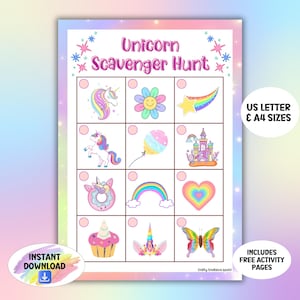 Chasse au trésor de licorne pour les enfants, activité de vacances à l'intérieur ou à l'extérieur, chasse au trésor, jeu de fête d'anniversaire amusant, activités en classe.