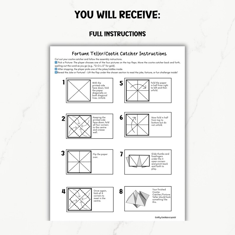 Mother's Day Printable Cootie Catcher, Fortune Teller Instructions ...