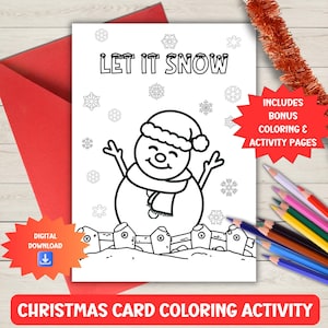 Activité de coloriage carte de Noël, coloriage de Noël, bricolage carte de voeux « Let it snow », activités de Noël en téléchargement immédiat, fabrication de cartes pour les enfants