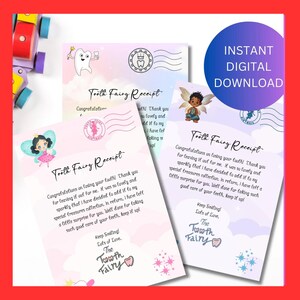 Lettre de fée des dents, téléchargement immédiat, certificat de fée, note de fée des dents, reçu de dent imprimable, première dent, récompense de fée des dents pour les enfants