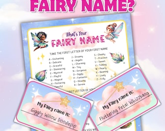 Whats Your Fairy Name Party Game, Fun Name Generator Printable, Magic Name Tags, Instant Birthday Activities Download