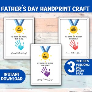 Vatertag Handabdruck Kunst Geschenk für Papa DIY Klassenzimmer Printable Für Kinder Homeschool Crafts Sentimental Medal Award Print für Papa Daddy Papa