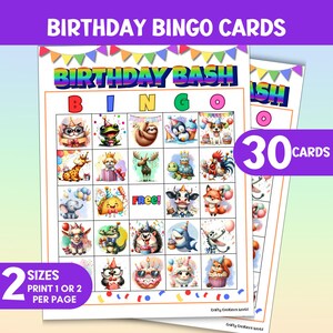 Geburtstags-Bingospiel, Kinder-Geburtstags-Partyspiel, sofortiger Download Bingokarten, Klassenzimmer druckbare, Passende Aktivität, Bild Bingo.