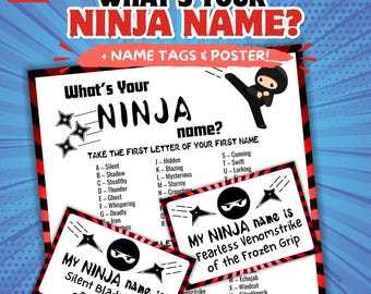 Whats Your Ninja Name Party Game for Kids, Fantasy Label Generator ...