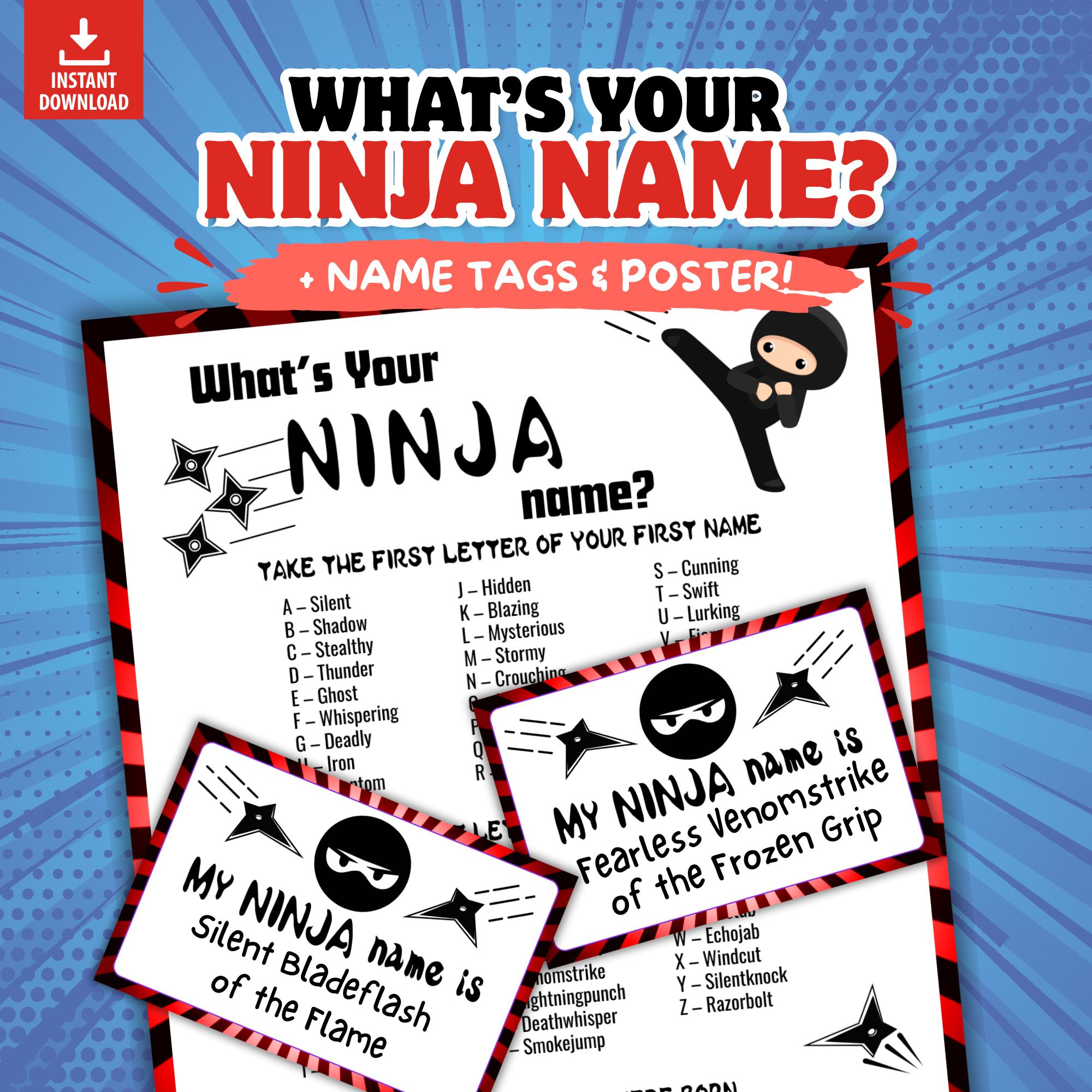 Whats Your Ninja Name Party Game for Kids, Fantasy Label Generator ...