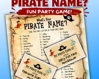 Whats Your Pirate Name Party Game For Kids, Fun Name Generator Activity, Printable Pirate Funny Name Tags, Instant Birthday Party Download