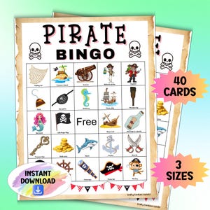Piraten-Bingospiel, Kinder-Geburtstags-Partyspiel, Sofortiger Download Bingokarten, Klassenzimmer druckbare, passende Aktivität, BildBingo.