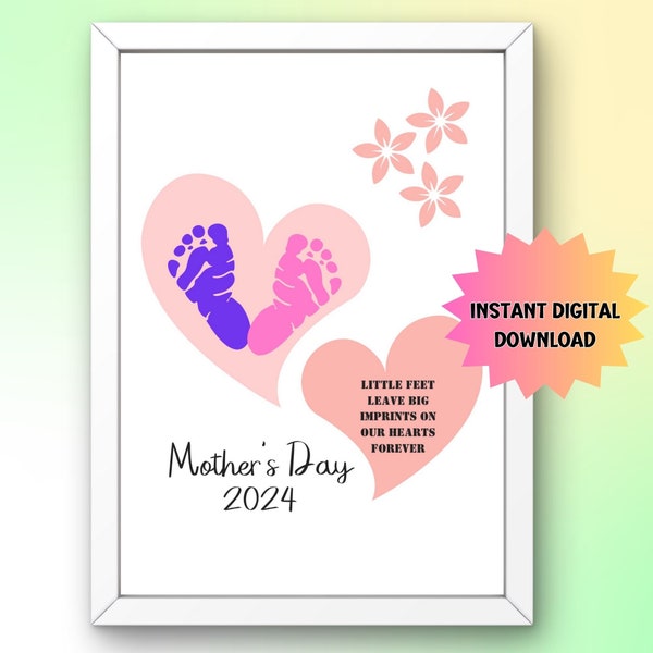 Mother's Day Printable Art, Kids' Footprint Keepsake Gift for Mom, Parent + Teacher Resources,  Pre-K  & Kindergarten Children Crafts