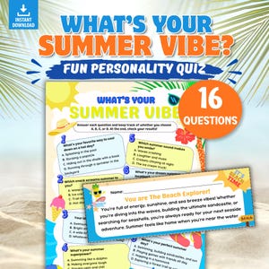 Summer Vibe Personality Quiz, Printable Party Game, End of Year Classroom Activity, Kids Awards & Certificates, Road Trip Travel Game