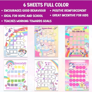 Unicorn Reward Chart Bundle,  Child Task Tracker, Homeschool Sticker Chart, Classroom Poster, Positive Vouchers for Kids, Potty Training