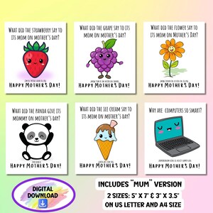 Tarjetas imprimibles para el Día de la Madre, Paquete de tarjetas con chistes para mamás, Etiquetas de regalo con humor, Tarjetas de felicitación para descargar, Tarjetas para niños en el aula, Envoltura de regalos