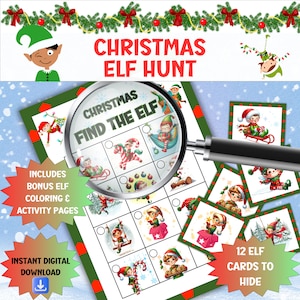 Kerst Elfenjacht, Feestelijk Vind de Elf, Spel Elf Aankomst, Speurtocht binnen of buiten, Kerstfeestspel, Zoek- en vind-activiteit voor kinderen