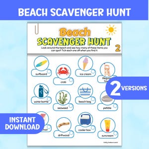 Caça ao tesouro na praia para imprimir para crianças, atividade para férias de verão, jogo de rastreamento e lista de verificação, jogo para festas ao ar livre, jogo de busca e descoberta nas férias de verão