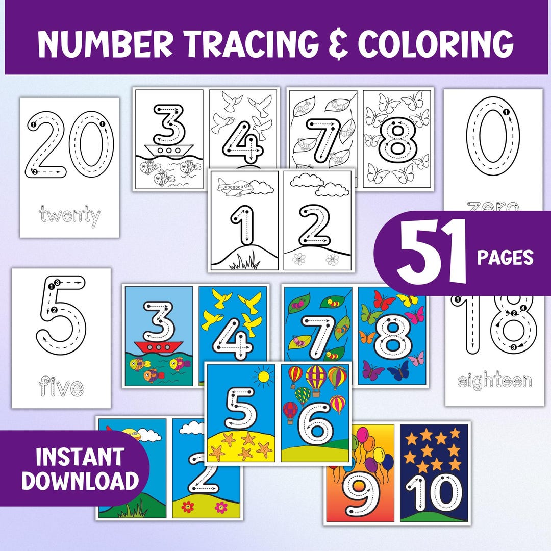 Number Tracing Worksheets 0-20 Bundle, Preschool Counting & Coloring ...