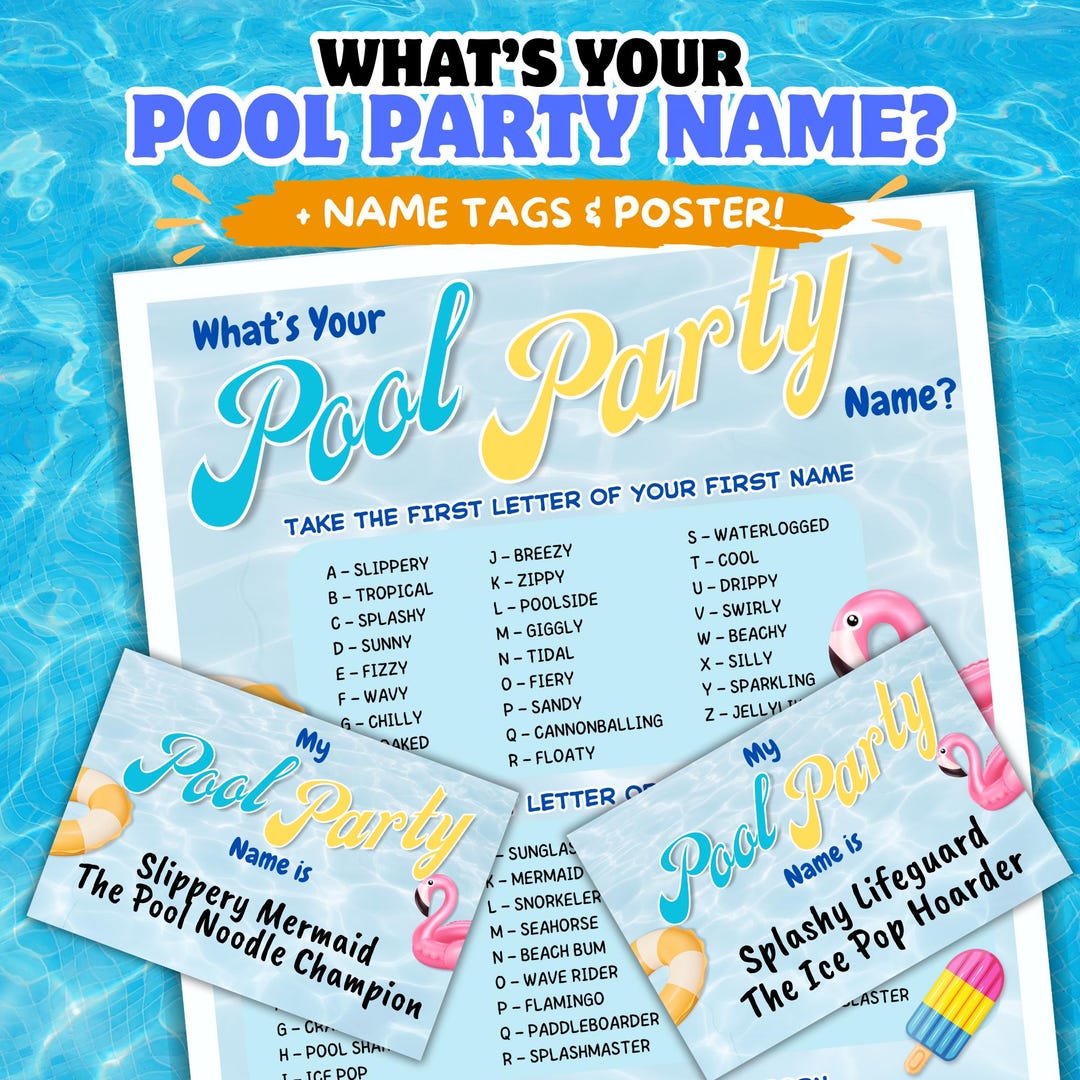 Random Pool Names What's Your Pool Party Name Game, Pool Party Name Generator Printable ...