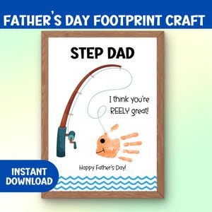 Vaderdagcadeau voor stiefvader, DIY-themakaart vissen voor stiefvader, kinderen klas en thuisschool ambachten, afdrukbaar cadeau voor stiefvader