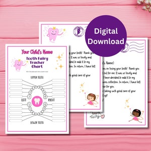 Kit personalizado de gráficos de seguimiento del hada de los dientes, recuerdo de dientes perdidos, carta personalizada del hada de los dientes, regalo de nuevo bebé, carta personalizada del hada de los dientes.