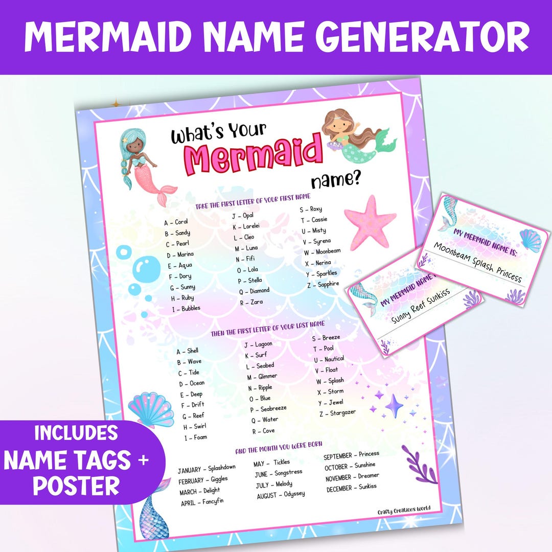 Whats Your Mermaid Name Party Game for Kids, Under the