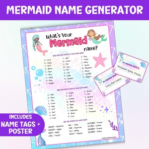 Whats Your Mermaid Name Party Game For Kids, Under The Sea Name Generator Activity, Printable Funny Name Tags, Naming Challenge Download