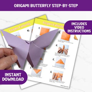 Origami Butterfly Printable Instructions, Easy Craft Download, Paper Folding Guide, Model Making Worksheet For Adults And Kids