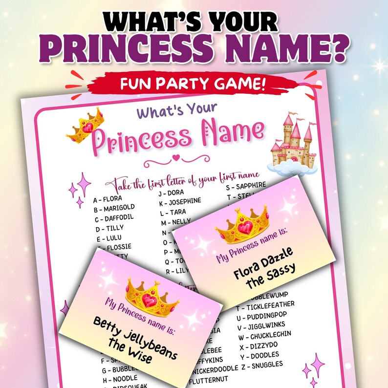 Fun Princess Names Whats Your Princess Name Party Game for Kids, Printable Princess Name ...