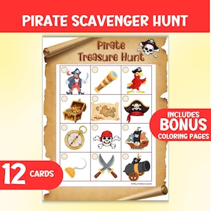 Caça ao tesouro pirata para crianças, atividade de férias escolares em ambientes internos ou externos, caça ao tesouro de aventura, jogo divertido de festa de aniversário de pirata para crianças