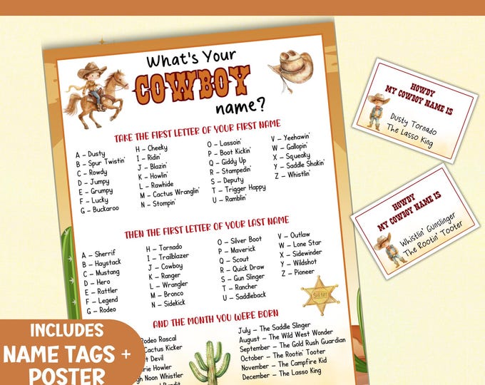 Whats Your Cowboy Name Party Game for Kids, Wild West Name Generator ...